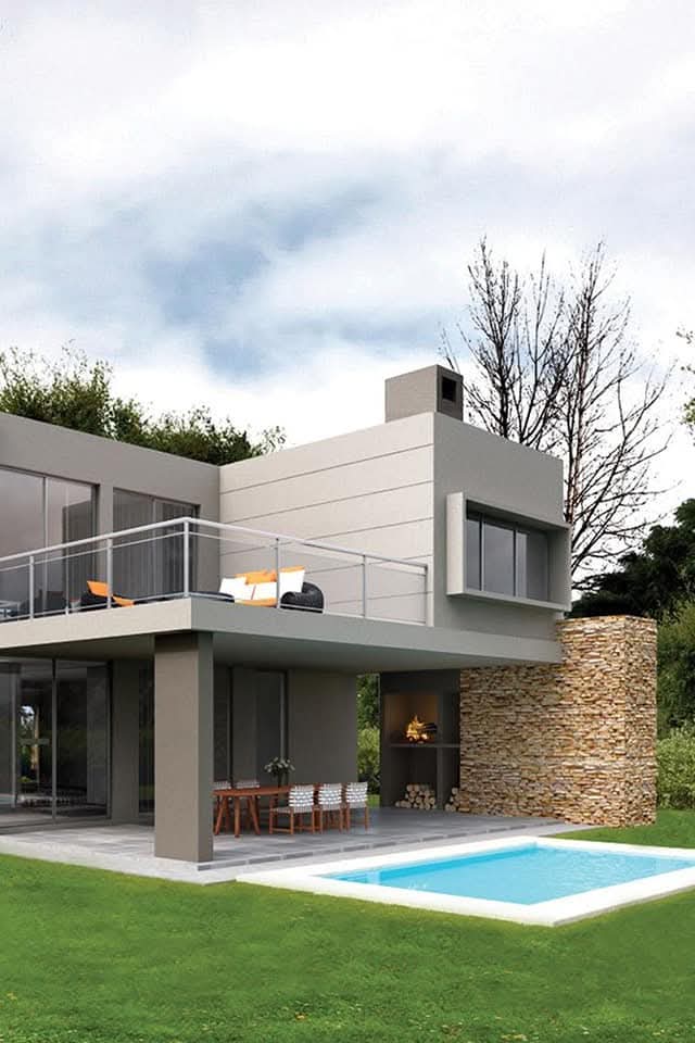 Casa moderna gris con piscina diseñada por NEOFORMA